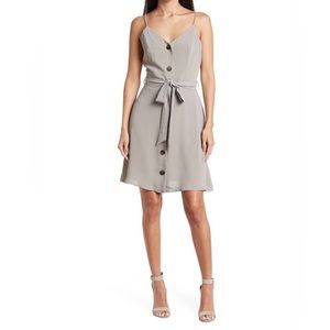 Good Luck Gem Gray Spaghetti Strap Tie Waist Dress size Medium
